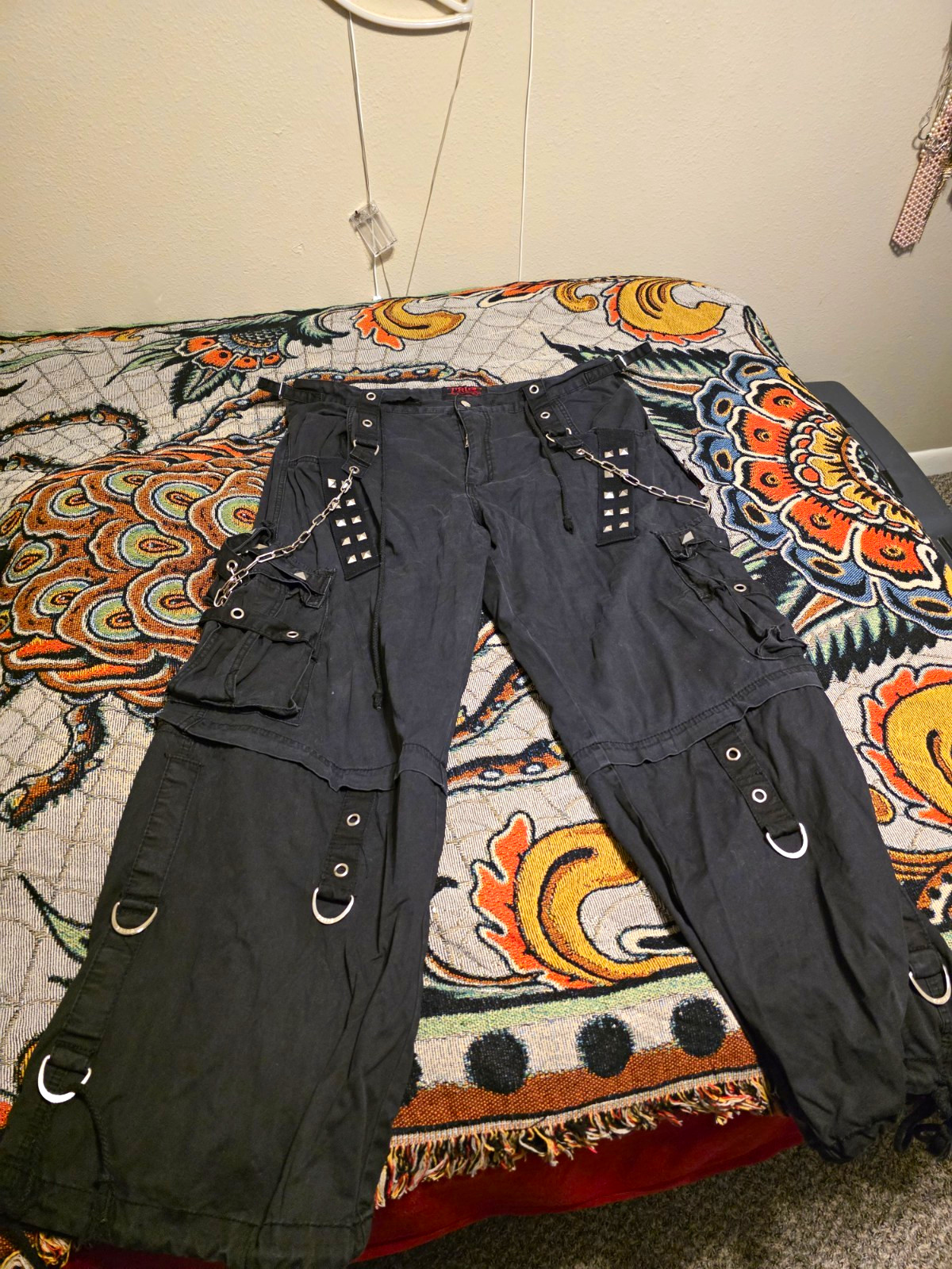 TRIPP NYC Women’s 2XL Black Gothic Punk Cargo Pants Chain Studded 32\