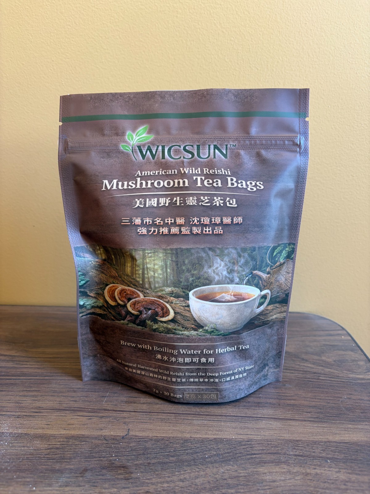American Wild Reishi Mushroom Tea Bags - 2g x 30 Bags - Harvested in Upstate NY