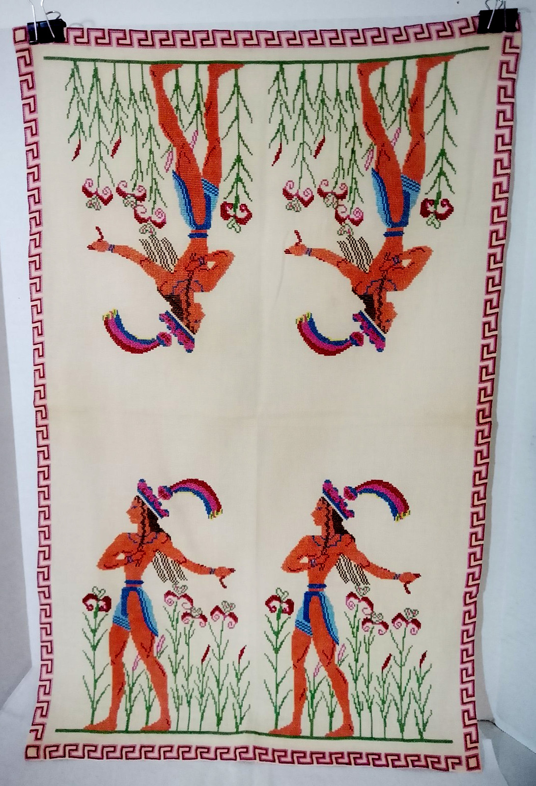 VTG Greek Hand Embroidered Linen Runner Knossos Minoan Prince of Lilies 28