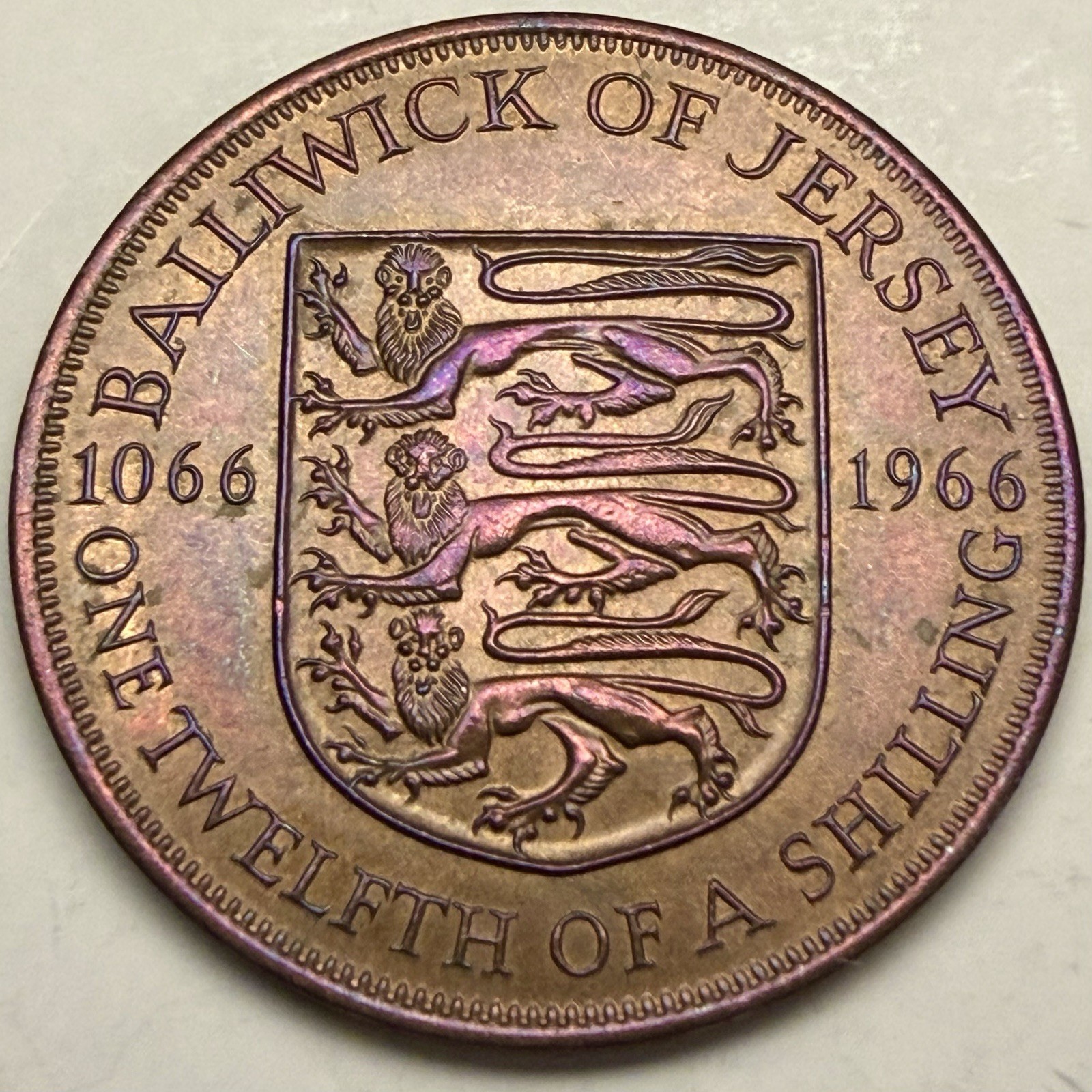 Bailiwick of Jersey 1966 1/12 One Twelfth Shilling Coin - Beautiful Toning