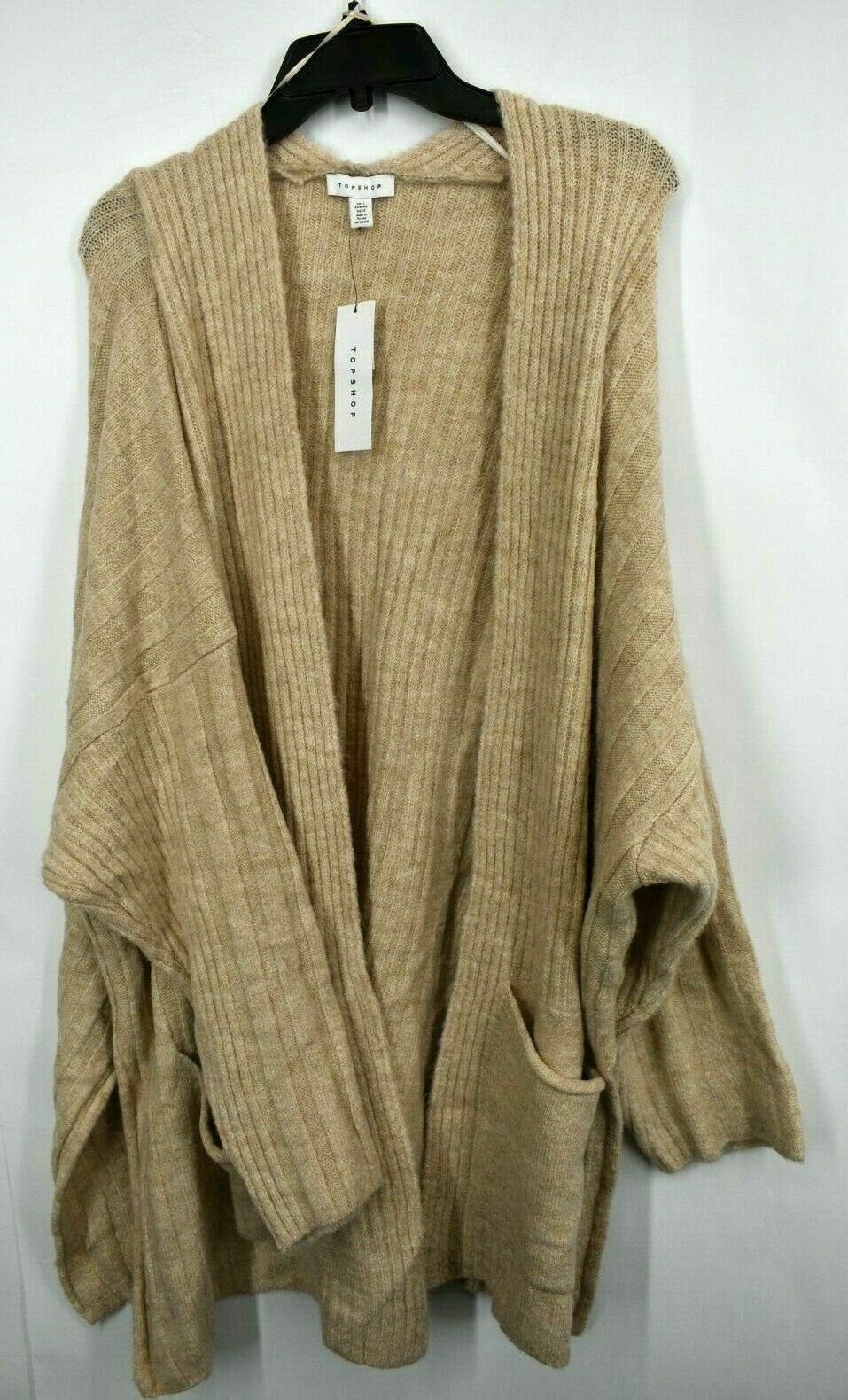Topshop Womens Long Cardigan Open Front Long Sleeves Scoop Pocket Ribbed $68