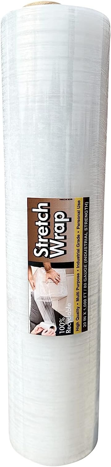 Premium 20-Inch Stretch Film Wrap - 1,000FT Length, 80 Gauge Thickness Premium 20-Inch Stretch Film Wrap - 1,000FT Length, 80 Gauge Thickness