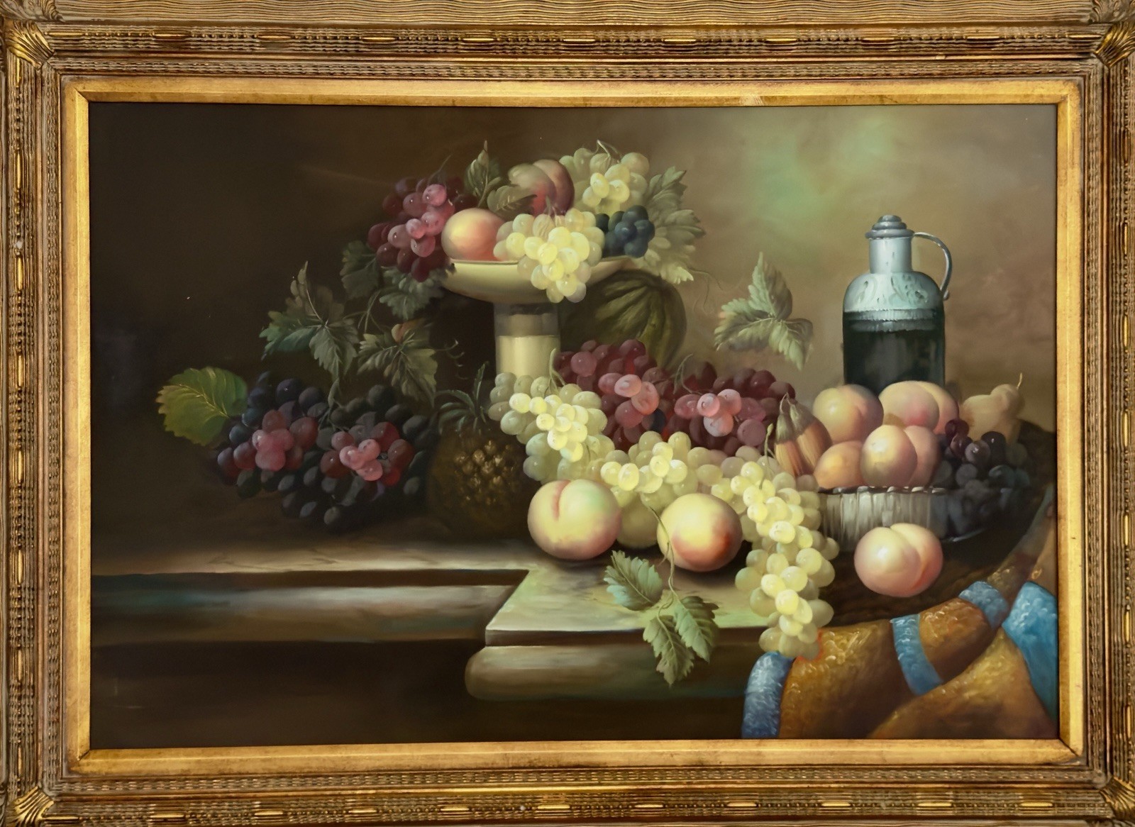 Stunning Vintage Oil On Canvas Naturalism Still Life Painting With Golden Frame