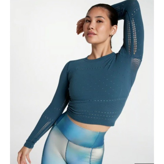 CALIA by Carrie Underwood Pointelle Seamless Long Sleeve Top Dark Teal NWT L/XL