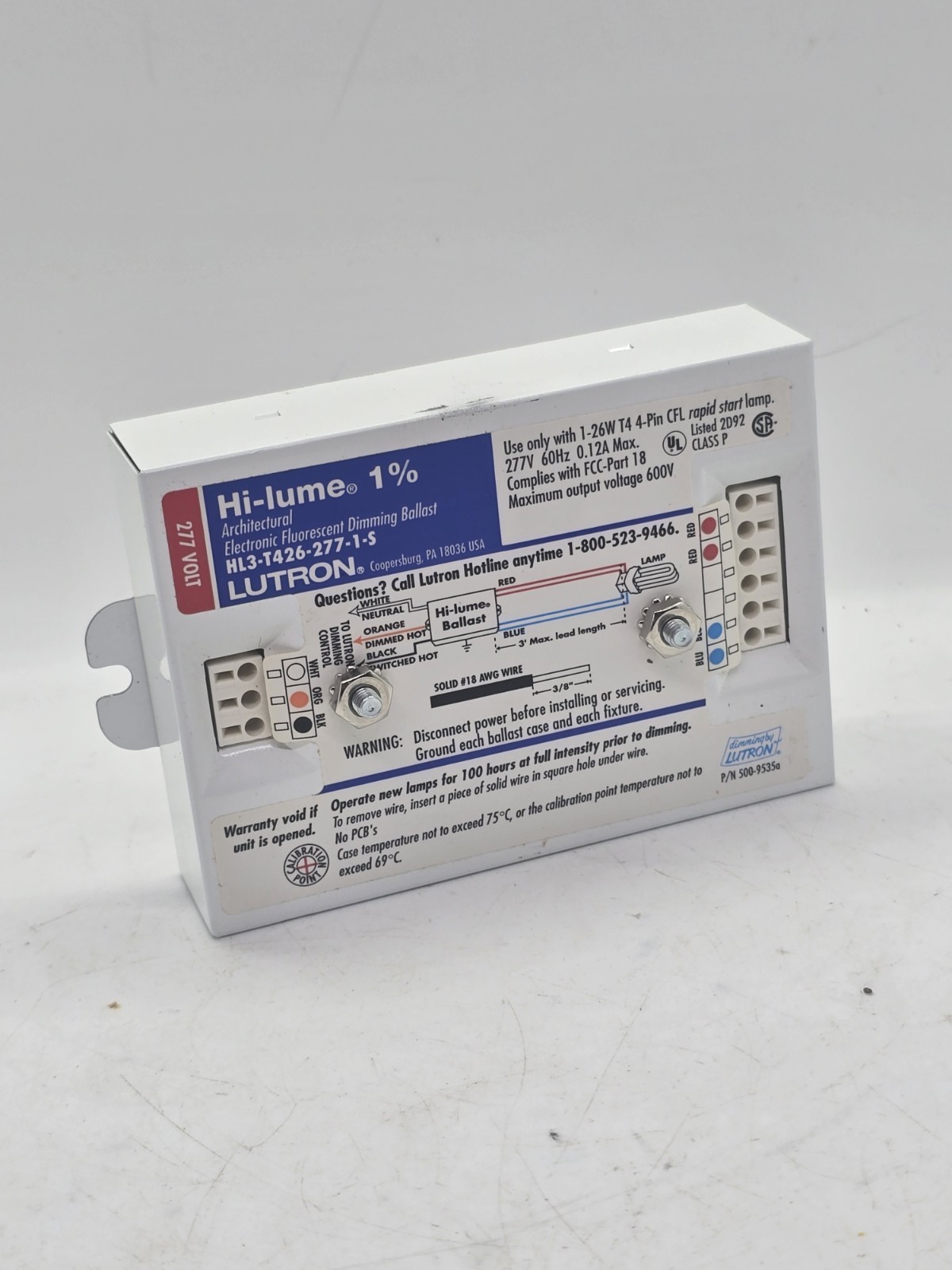 Lutron HL3-T426-277-1-S Hi-Lume FLUORESCENT DIMMING BALLAST 277V 1-Lamp 26W CFL