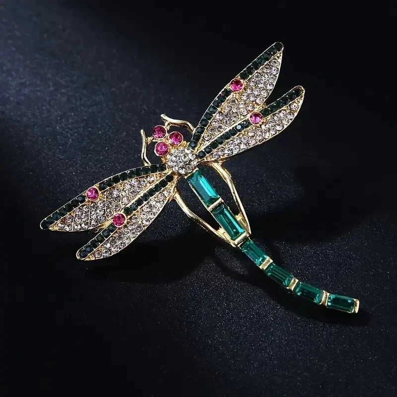 Oversized Dragonfly Brooch Pin Vintage Golden Tone Green Enameled Scarf Clip New Oversized Dragonfly Brooch Pin Vintage Golden Tone Green Enameled Scarf Clip New