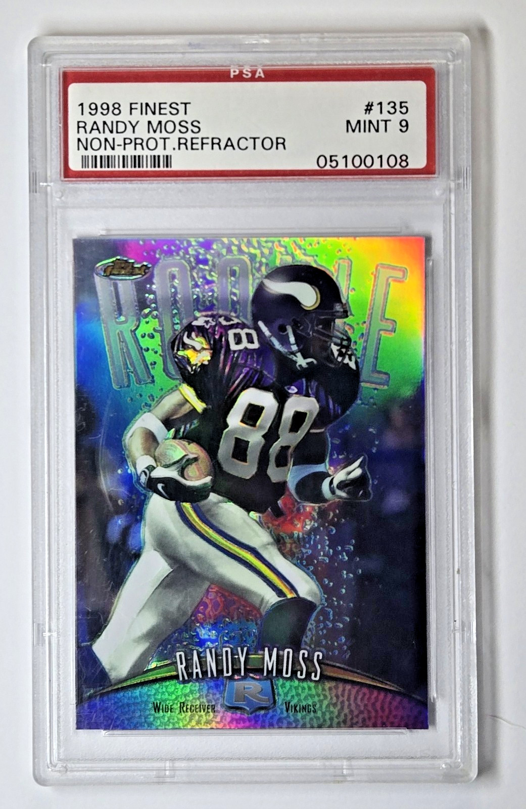 RANDY MOSS 1998 RC ROOKIE TOPPS FINEST REFRACTORđNON-PROT VIKINGS PSA 9 MINT RANDY MOSS 1998 RC ROOKIE TOPPS FINEST REFRACTORđNON-PROT VIKINGS PSA 9 MINT