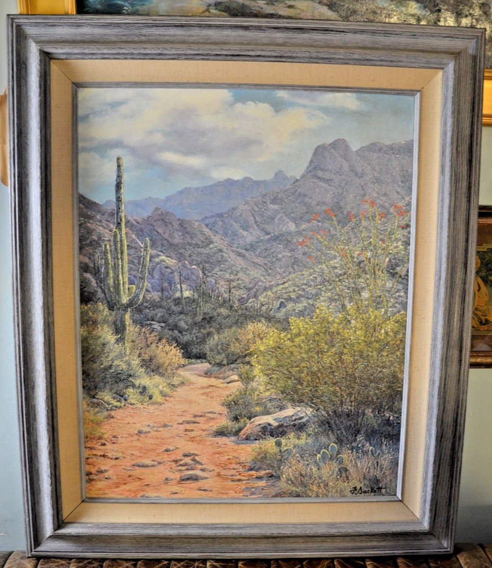 Vtg Florence Sackett Signed Oil Painting “Catalina Trail\ Vtg Florence Sackett Signed Oil Painting “Catalina Trail\