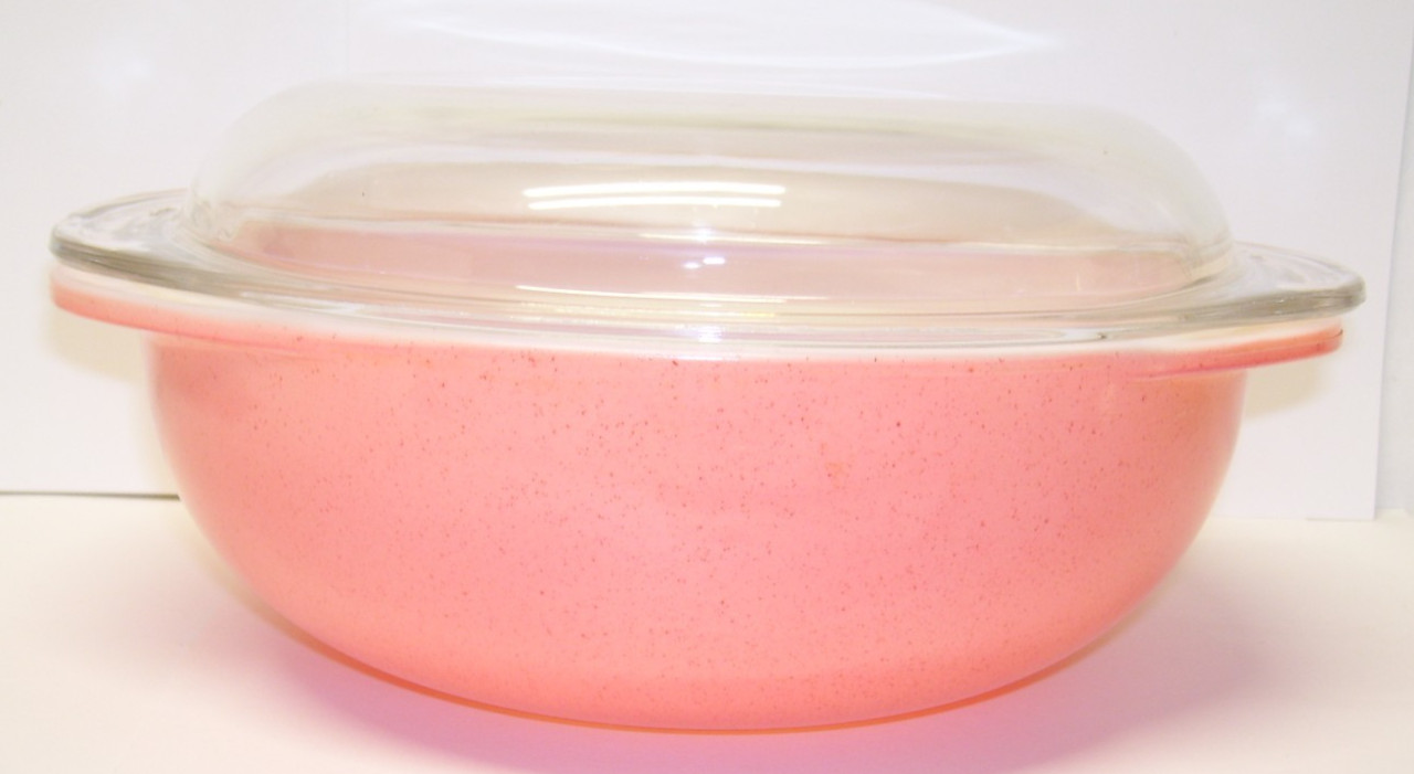 VTG Pyrex 024 Flamingo Pink Speckled Coral 2 Qt round casserole dish w/lid CLEAN