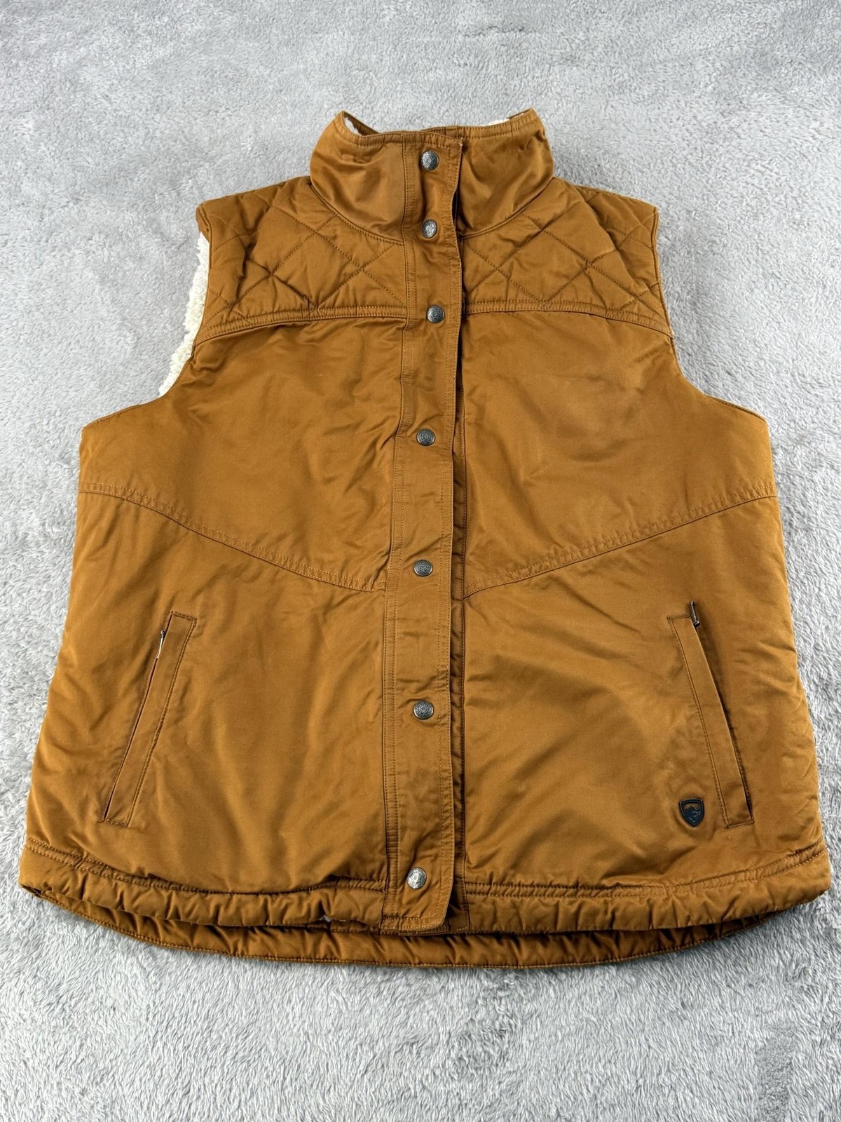Kuhl Vest Mens Large Brown Projekt Sherpa Celeste Lined Canvas Quilted Hiking