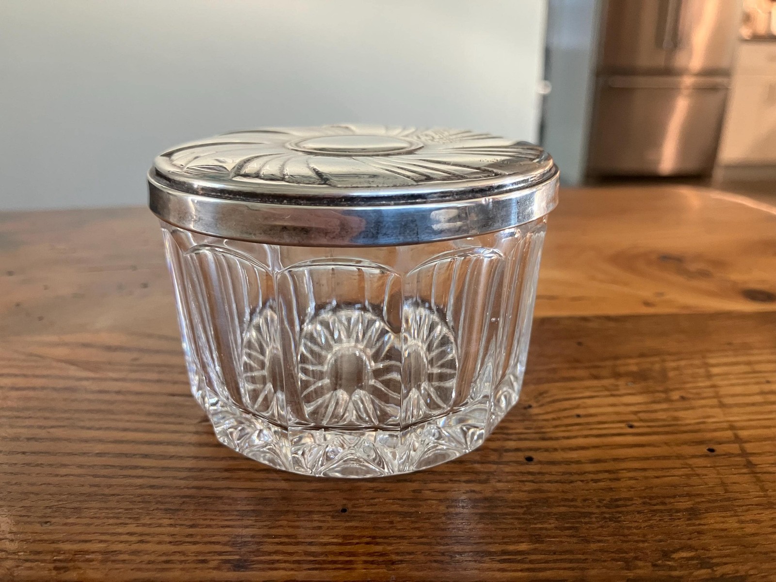 Vintage Towle Cut Glass Vanity Jar with Sterling Silver Lid Vintage Towle Cut Glass Vanity Jar with Sterling Silver Lid