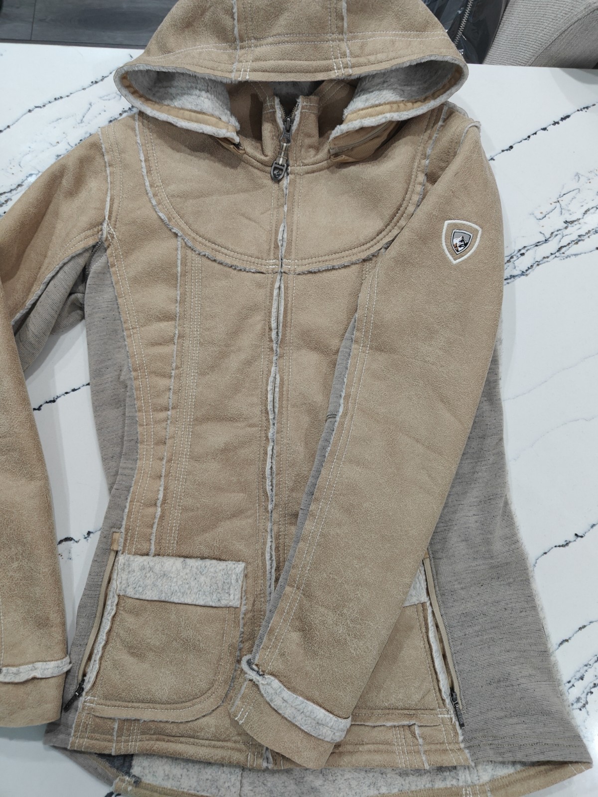 Kuhl Projekt Dani Sherpa Fleece Wool Jacket Women\'s Small Hooded Outdoor Hiking Kuhl Projekt Dani Sherpa Fleece Wool Jacket Women\'s Small Hooded Outdoor Hiking