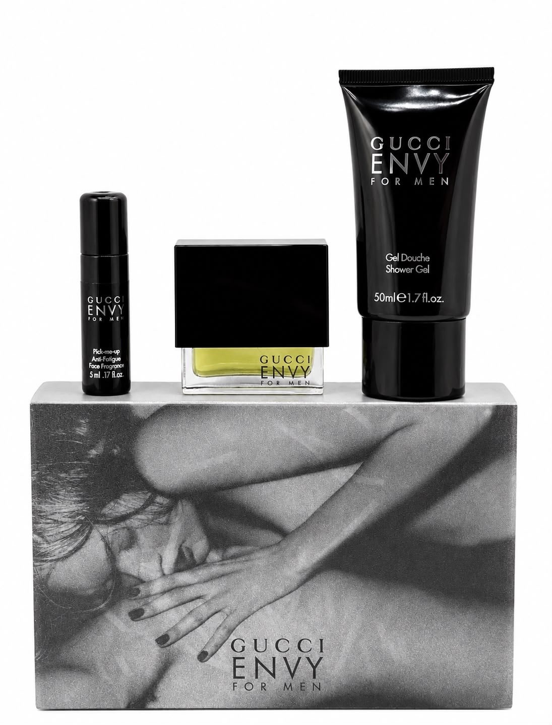 Gucci Envy For Men spray 15ml EDT perfumw+ Shower Gel+ Face Energizer 0.17oz