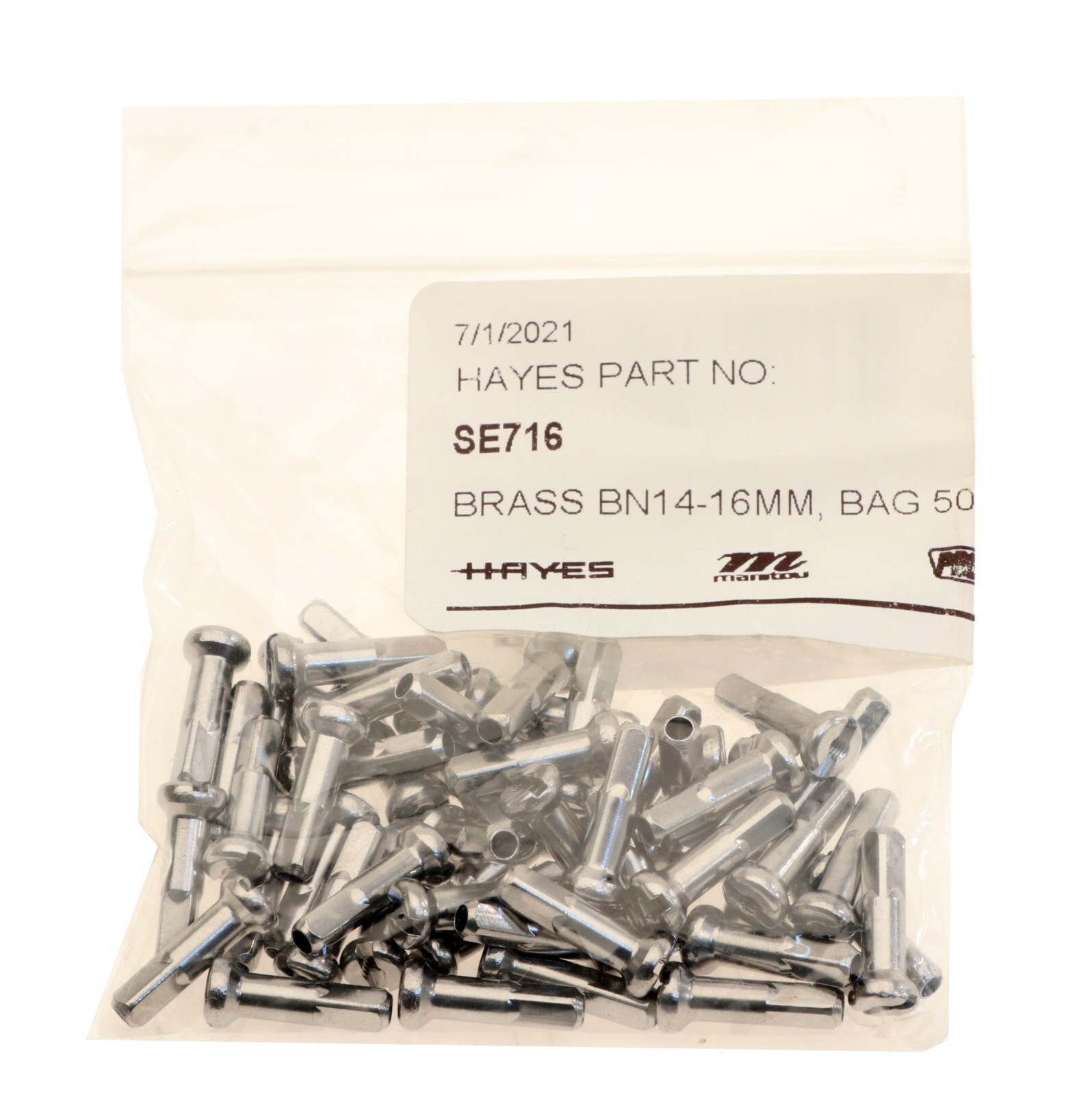 Wheelsmith Brass Nipples 14G 2.0 x 16mm Silver SE716 Spoke Nipple Bag of 50 NEW