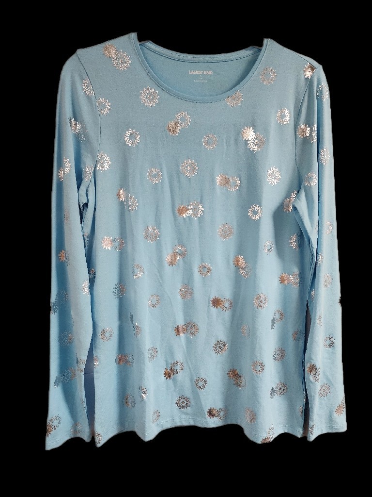 Lands End Womens Long Sleeve Top, Blue W/ Snowflakes, Medium, NWT, Ships Free Lands End Womens Long Sleeve Top, Blue W/ Snowflakes, Medium, NWT, Ships Free