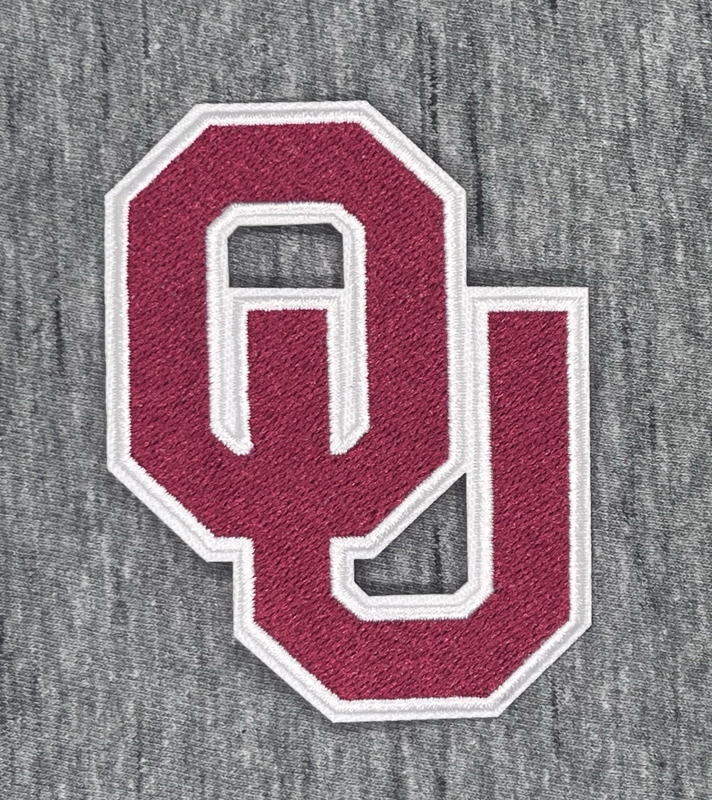 UNIVERSITY OF OKLAHOMA - OU SOONERS EMBROIDERED ITON ON PATCH - 3.00” X 2.25”