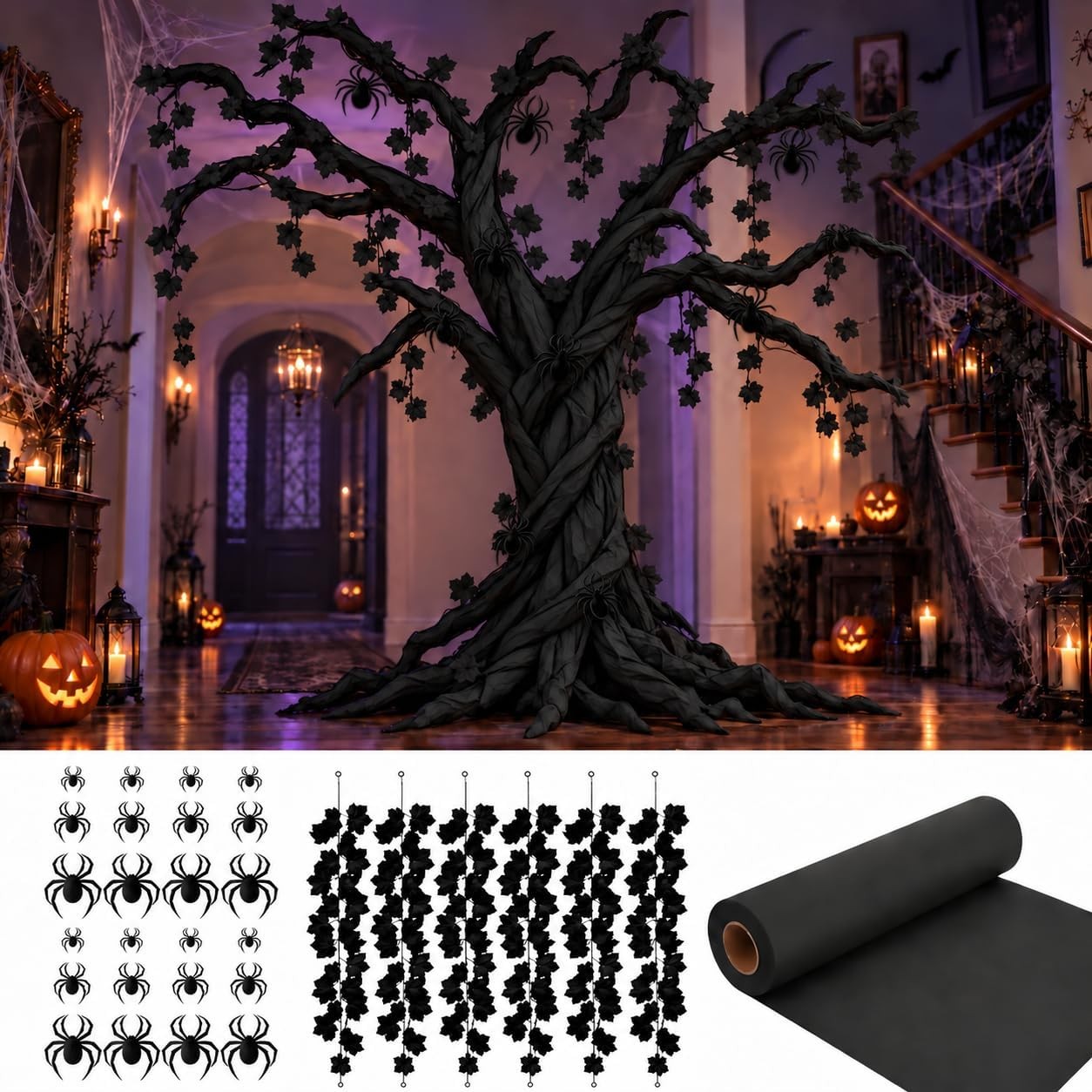 32 Pcs Halloween DIY Black Maple Tree Set, Large Halloween Tree Decoration(105
