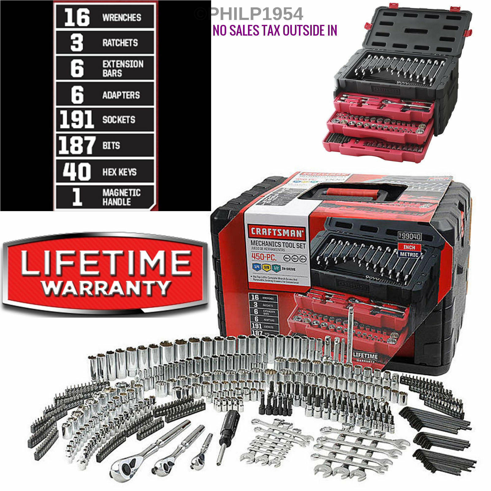 CRAFTSMAN 450 PIECE Mechanic's Tool Set with 3 Drawer Case Box 450pc (99040)