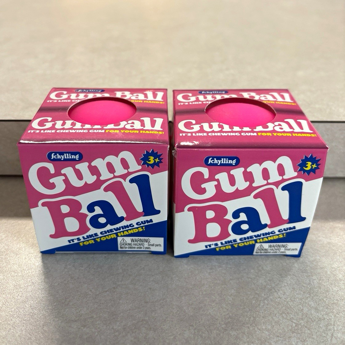 TWO RARE Schylling Gum Ball Stress Squeeze Ball Rubber Pink 21125YP
