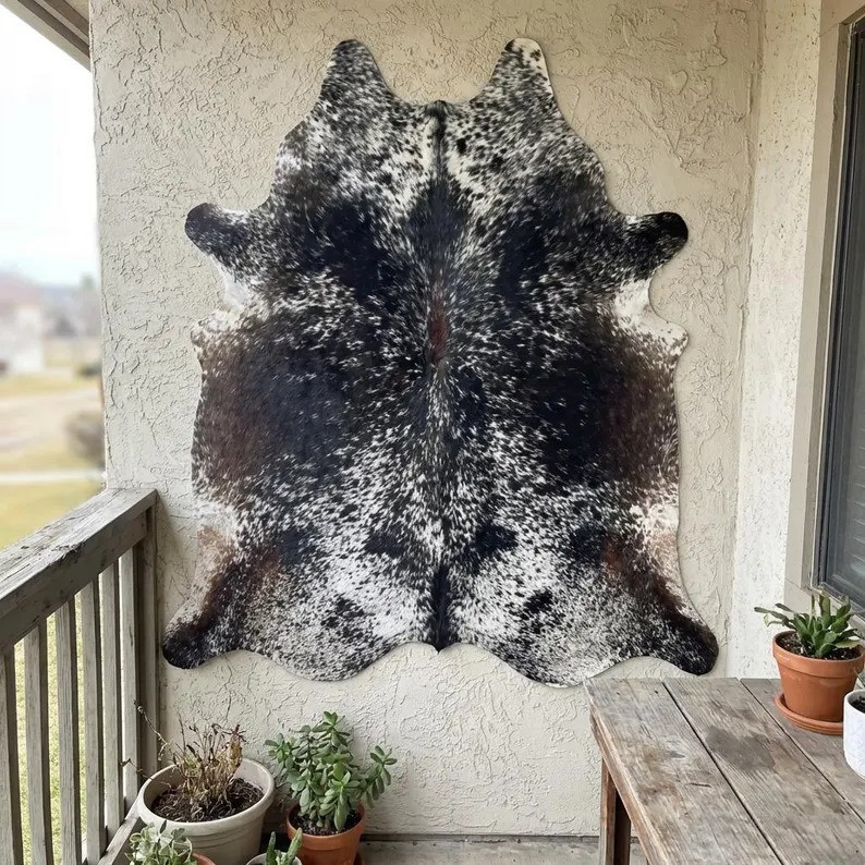 Real Cowhide Rug Tricolor Speckled Brindle Genuine Hair On Hide Natural Carpet