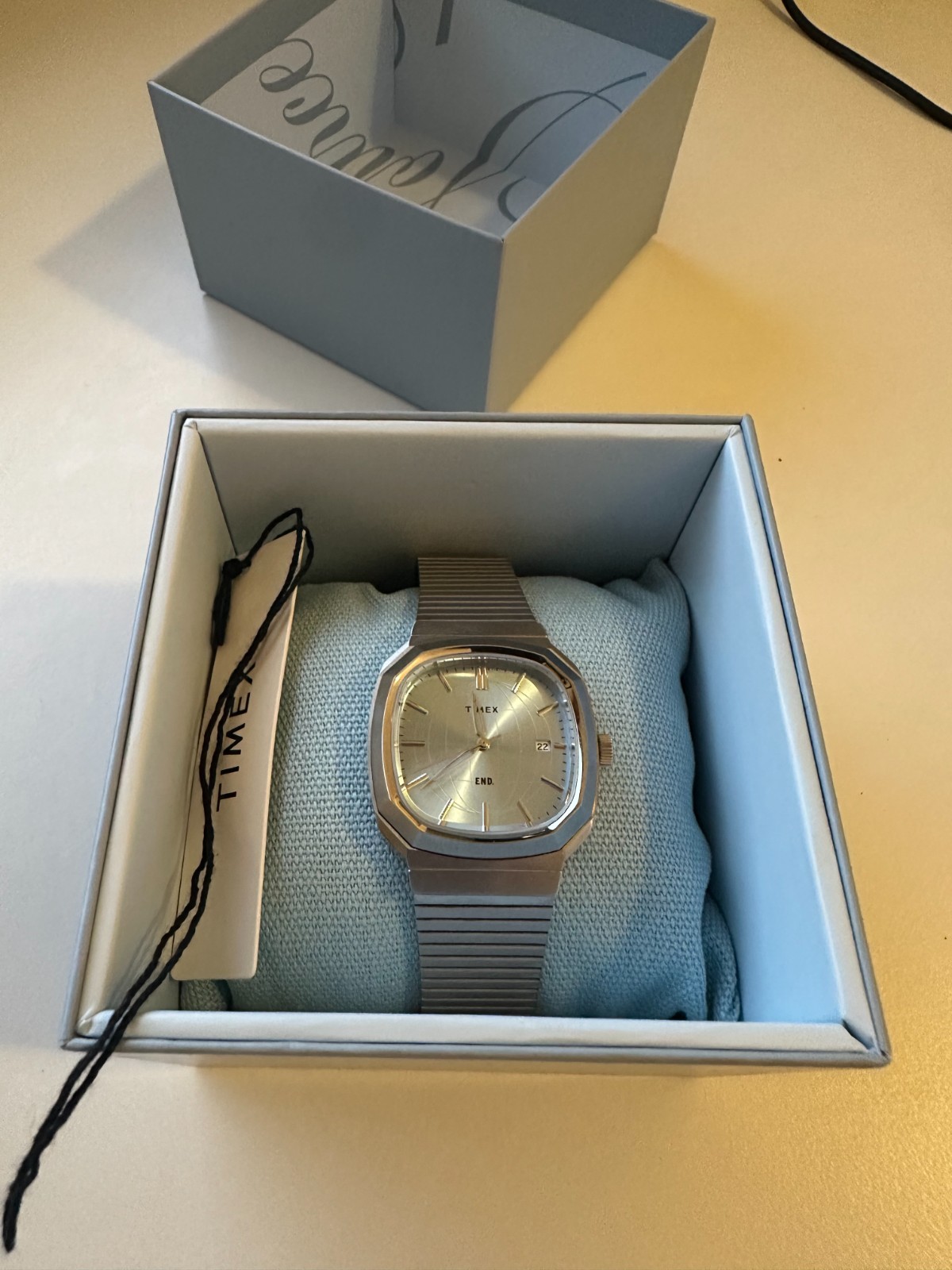 END. x Timex 1981 Reissue Inspired Ice Blue Dial Stainless Steel Watch Box Paper END. x Timex 1981 Reissue Inspired Ice Blue Dial Stainless Steel Watch Box Paper