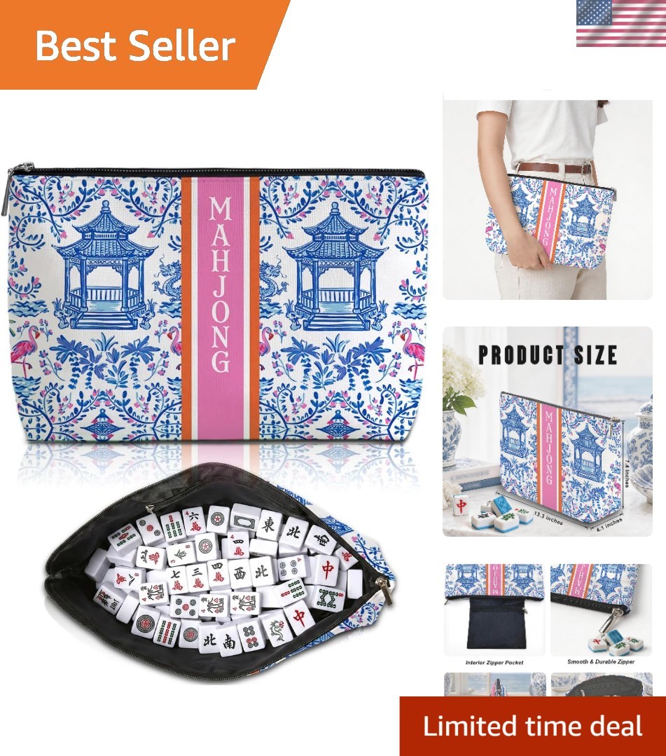Durable Scratch-Resistant Mahjong Tile Bag with Inner Pocket - Multicolor Design