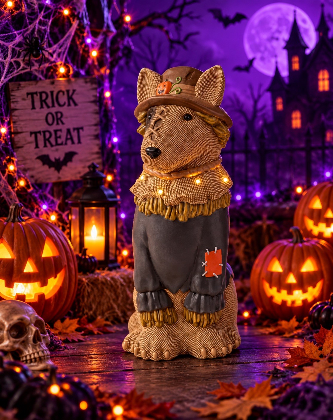 2026 Home Accents 2.5 Ft Scarecrow Bullterrier Halloween Dog Blow Mold LED