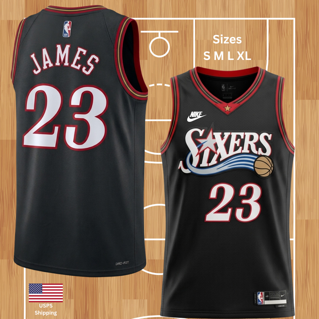 FREE USPS SHIPPING🏀 Lebron James #23 BLACK Phila 76ers Jersey 🏀 Med Lg
