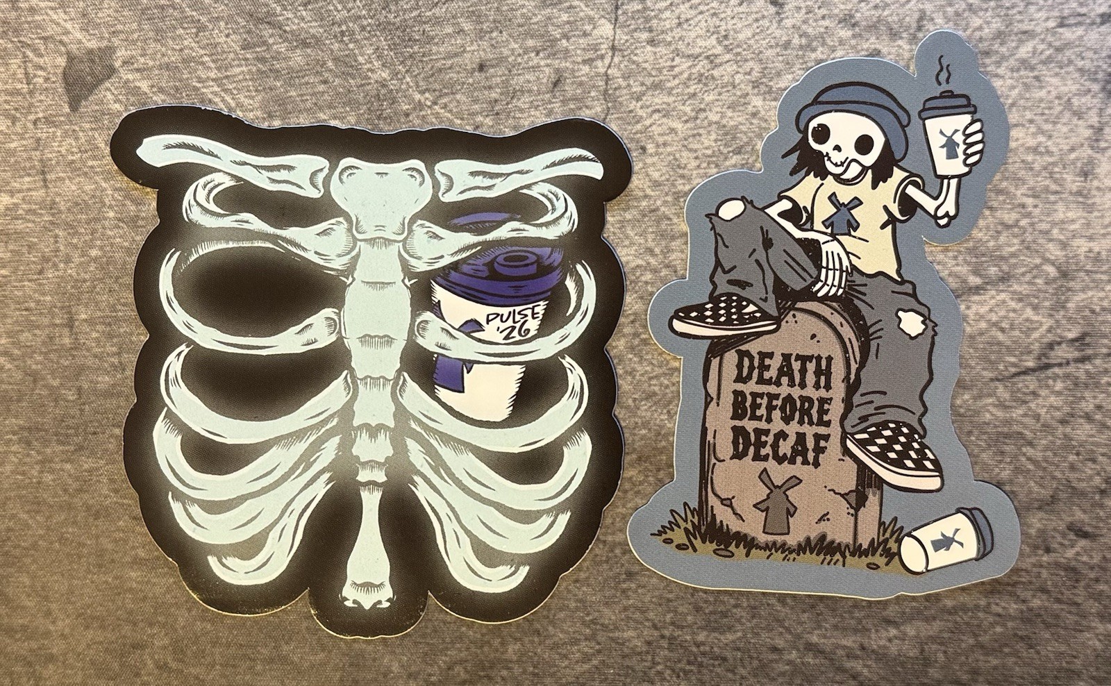 Dutch Bros Sticker Lot of 2 Pulse Employee Sticker + Death Before Decaf Sticker