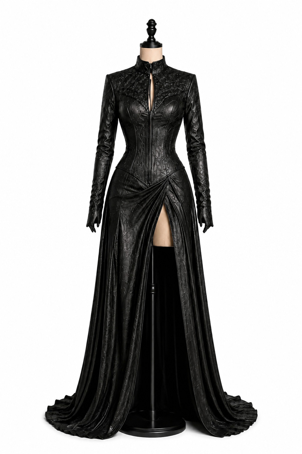 Women's Gothic Long Leather Coat Black Victorian Style Leather Coat