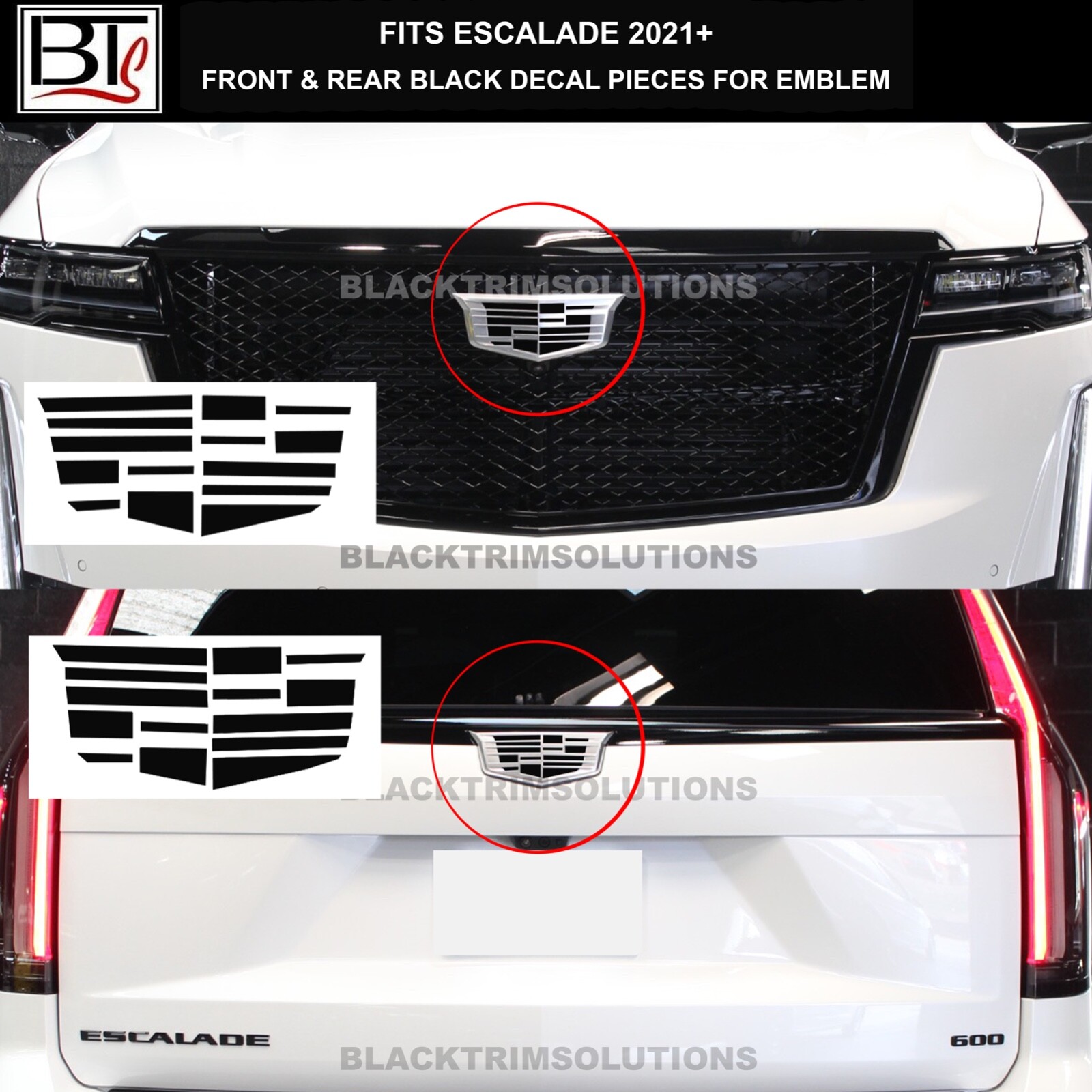 For 2021 2022 2024 Cadillac Escalade Black Front Rear Vinyl DECAL Fit to Emblem