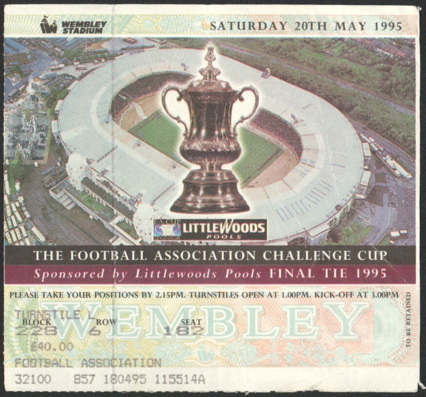 1995 FA CUP FINAL TICKET Everton Vs. Manchester United May 20th WEMBLEY