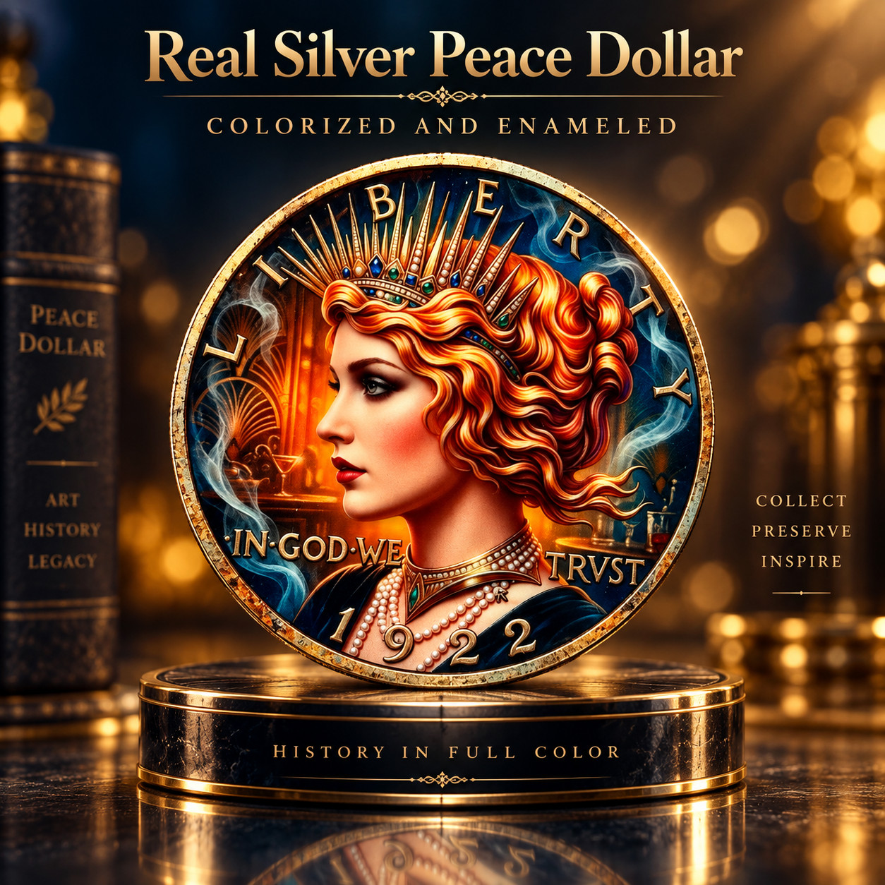 1922 Peace Silver Dollar Colorized Enameled Custom Art Coin Real Silver Rare