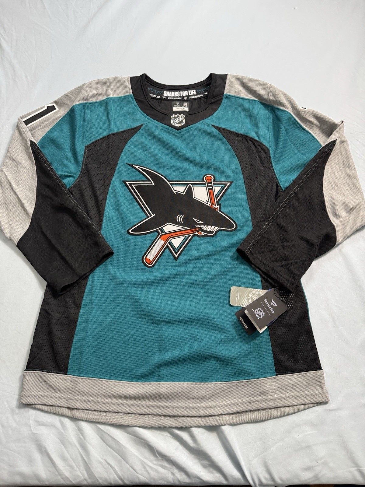 NWT Fanatics Premium San Jose Sharks #61 Celebrini Men’s Size 44 Home Jersey 