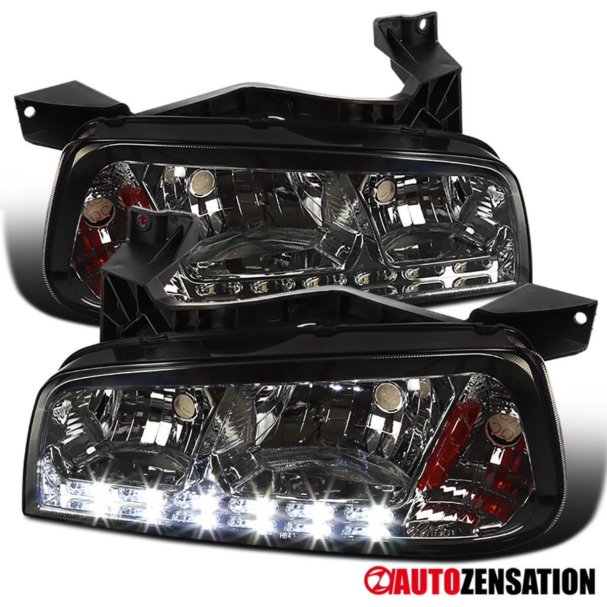 Fit 2006-2010 Dodge Charger Smoke LED Strip Headlights Corner Lamps Left+Right