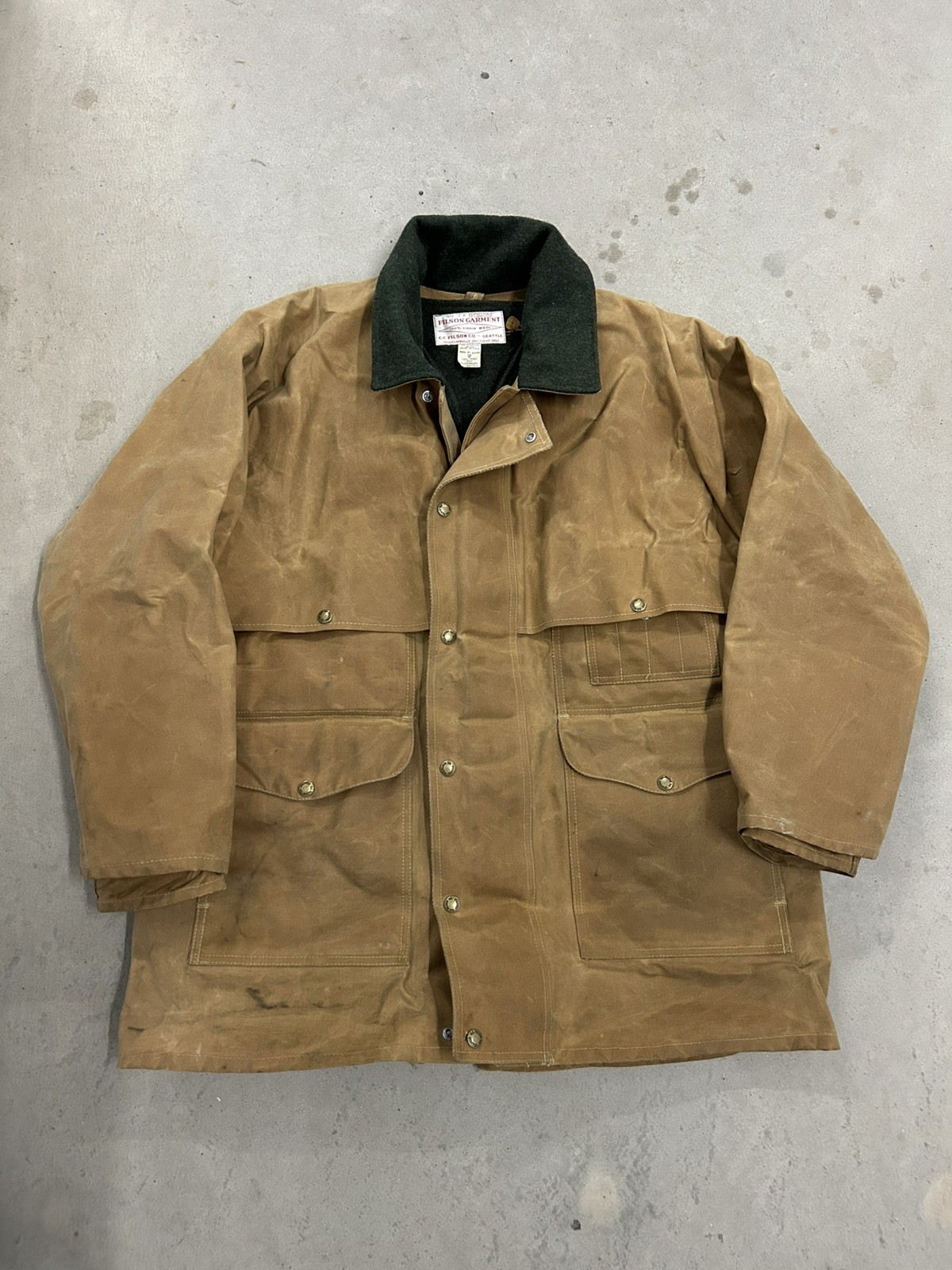 VTG Filson Tin Cloth Jacket Style 61N Size 42 With Wool Snap-In Vest Liner Faded