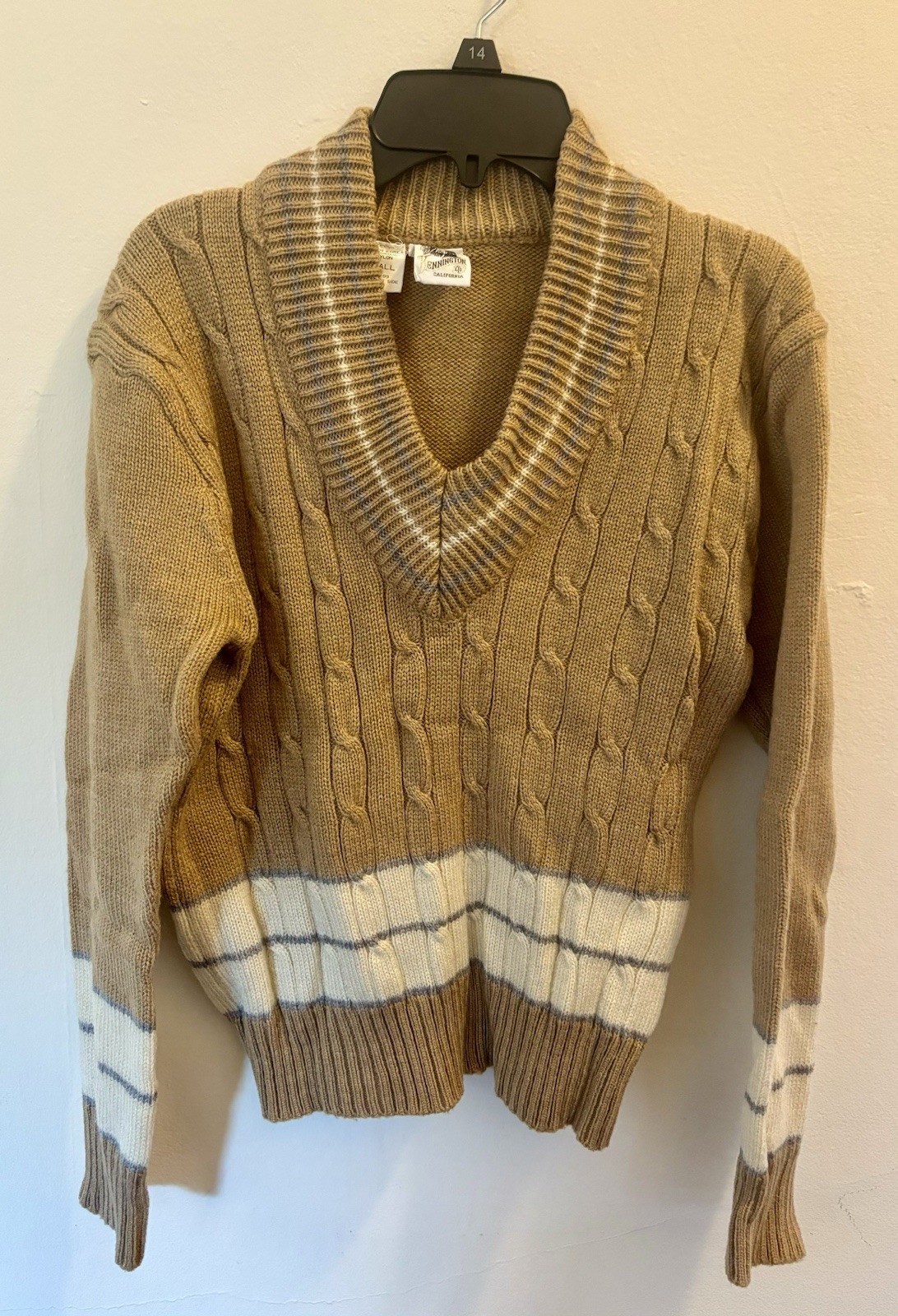 Vintage 70s Kennington California Cable Knit Shawl Collar Sweater Small