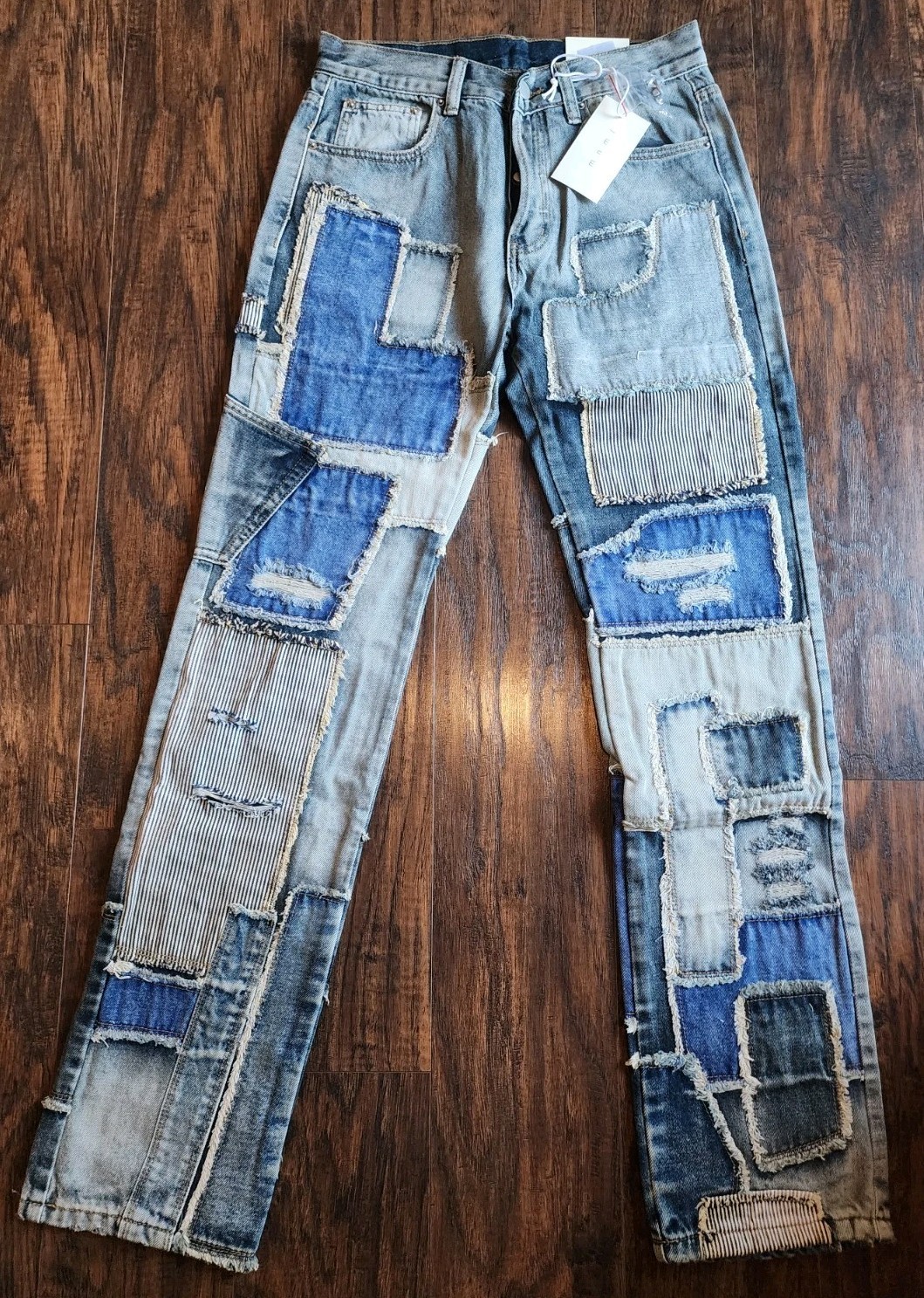 Mnml Jeans Mens 28 Blue Patchwork Distressed Light Wash Denim Pants Streetwear Mnml Jeans Mens 28 Blue Patchwork Distressed Light Wash Denim Pants Streetwear