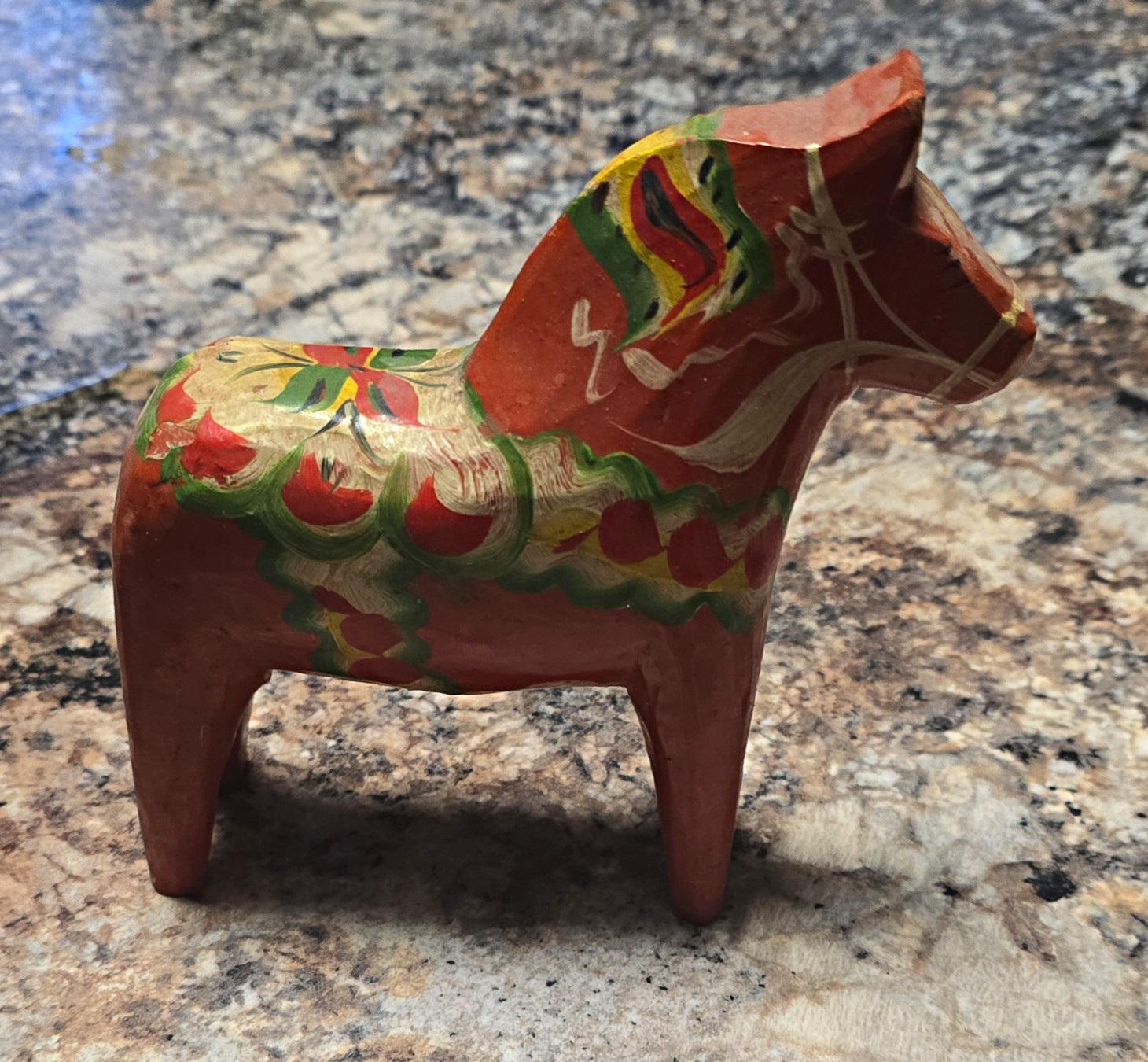 Hand Painted Wooden Horse Figurine Red Green Yellow Floral Pattern, Unboxed Hand Painted Wooden Horse Figurine Red Green Yellow Floral Pattern, Unboxed