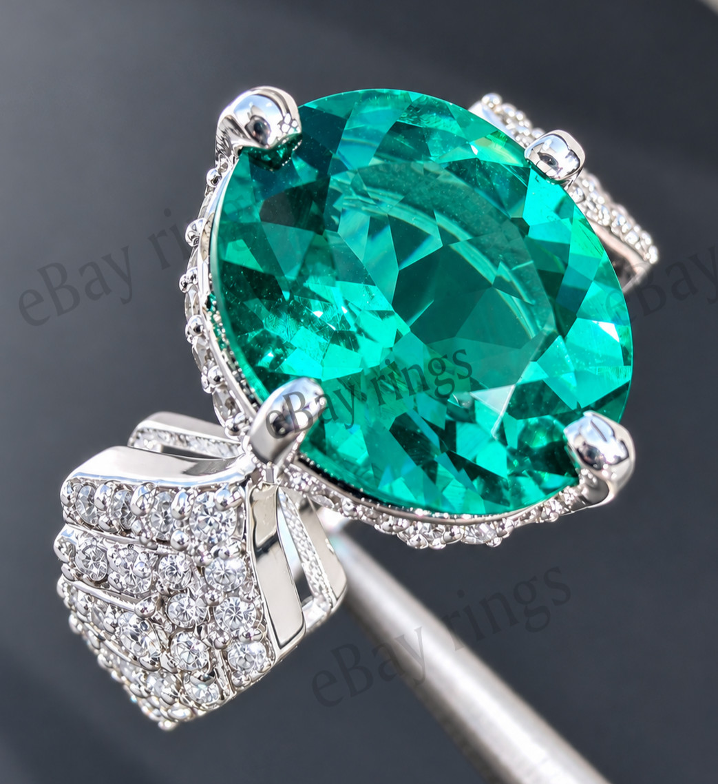 Women\'s Solitaire Engagement Ring 3Ct Emerald Cut Green Emerald 925 Silver Ring