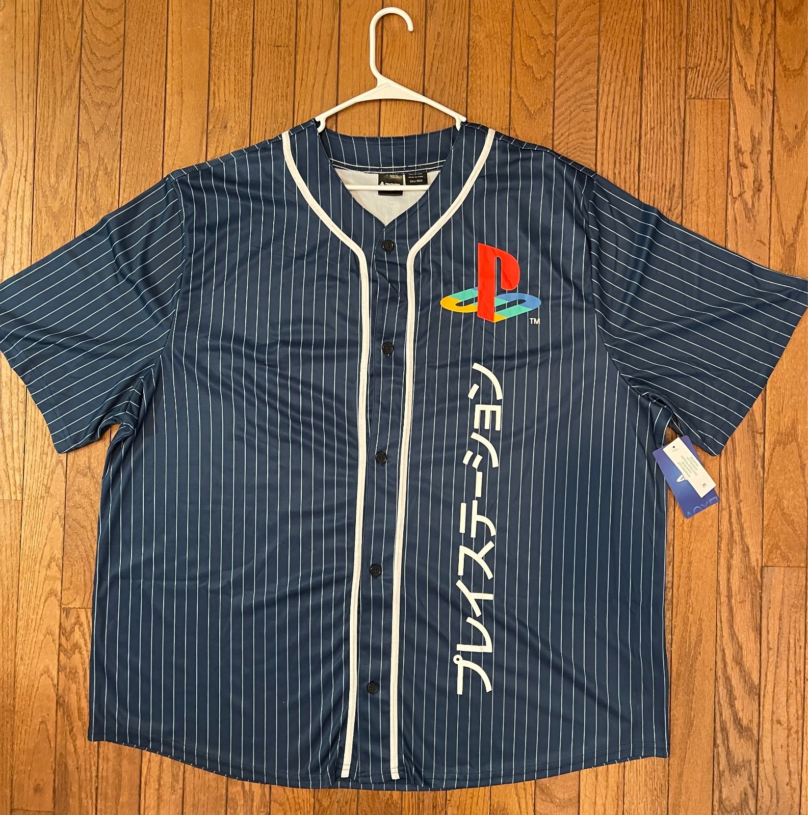 PlayStation Katakana Kanji Baseball Jersey Official License Navy Pinstripe 3XL PlayStation Katakana Kanji Baseball Jersey Official License Navy Pinstripe 3XL
