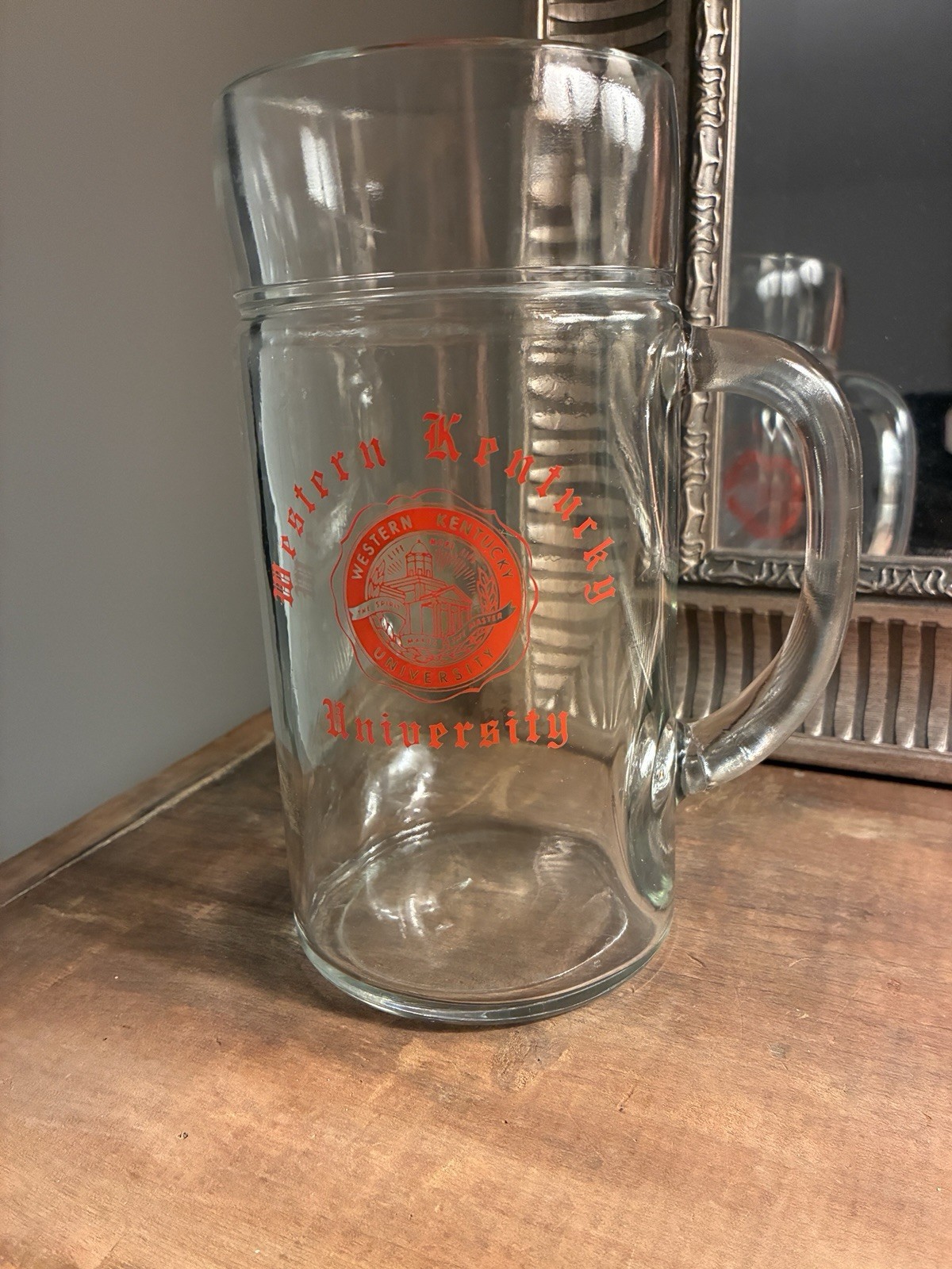 Vntg Western Kentucky University Glass Beer Mug/Stein WKU Hilltoppers Clear