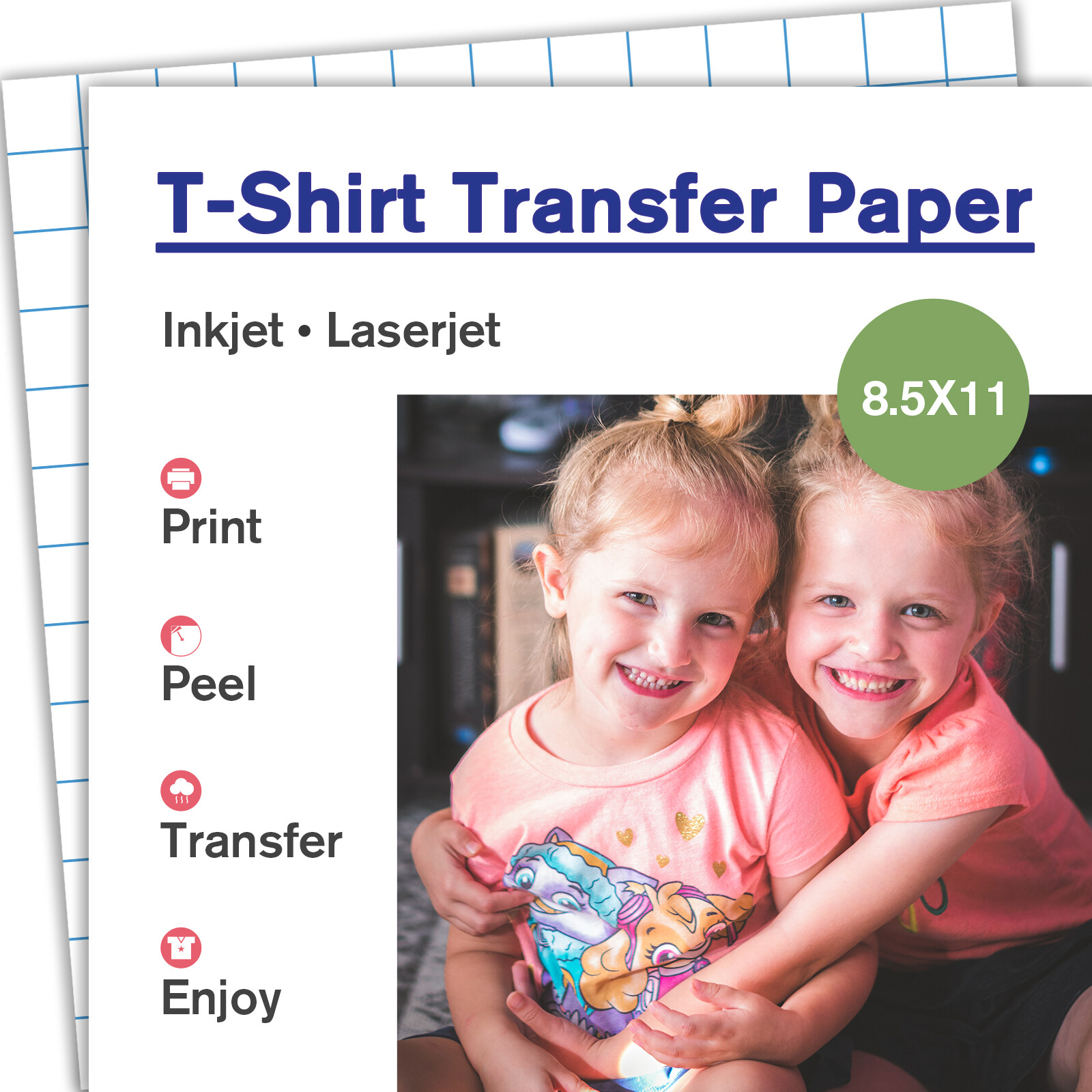 200 Bulk Blue Grid Iron-on Heat Transfer Paper Dark Fabric 8.5x11 Inkjet +Cricut