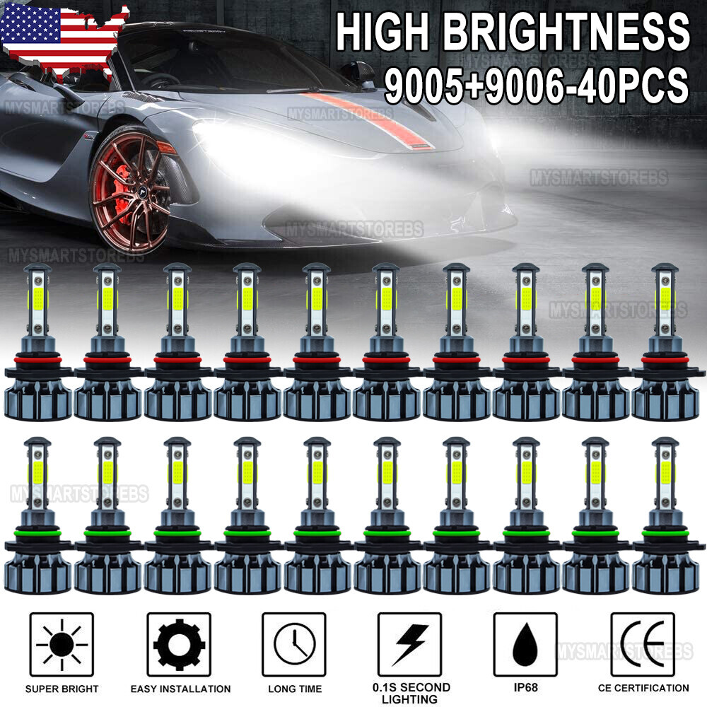 20Pair/40PCS 9005 9006 LED Headlight Combo High Low Beam FogLight 4Sides 6000K