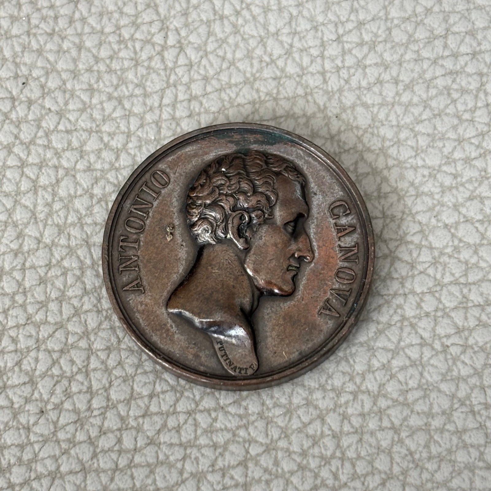 Antique c.1817 Solid Bronze Medal Antonio Canova [Psyche Revived by Cupids Kiss]