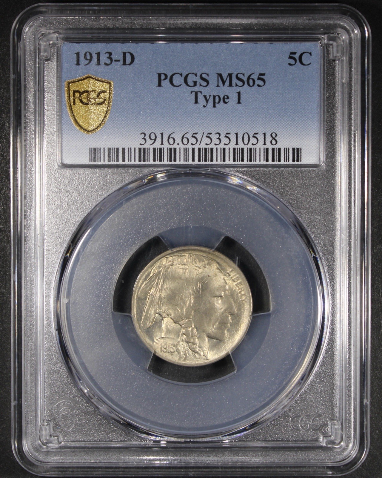 1913-D Buffalo Nickel (Type 1) - 5c PCGS MS65 - PCGS Gold Shield