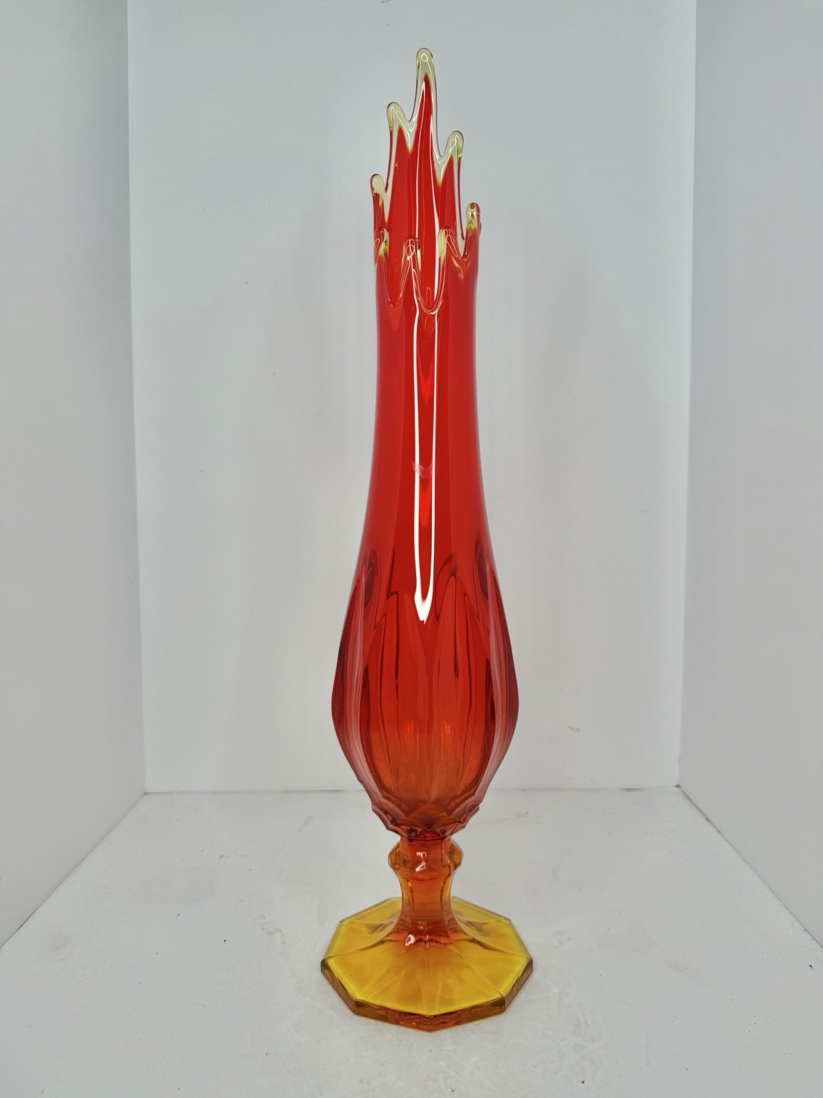 Vintage MCM Large 21.25” LE Smith Amberina Pedestal Dominion Swung Vase Vintage MCM Large 21.25” LE Smith Amberina Pedestal Dominion Swung Vase