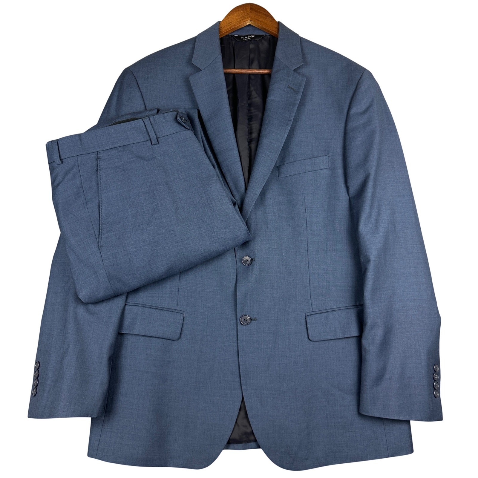 Jos A Bank Traveler Collection Blue Wool 2pc Suit 44L Pants 38/33 Tailored Fit