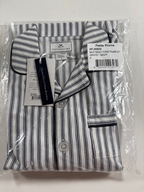 Petite Plume Kids Pajama Set Color: Navy French Ticking New