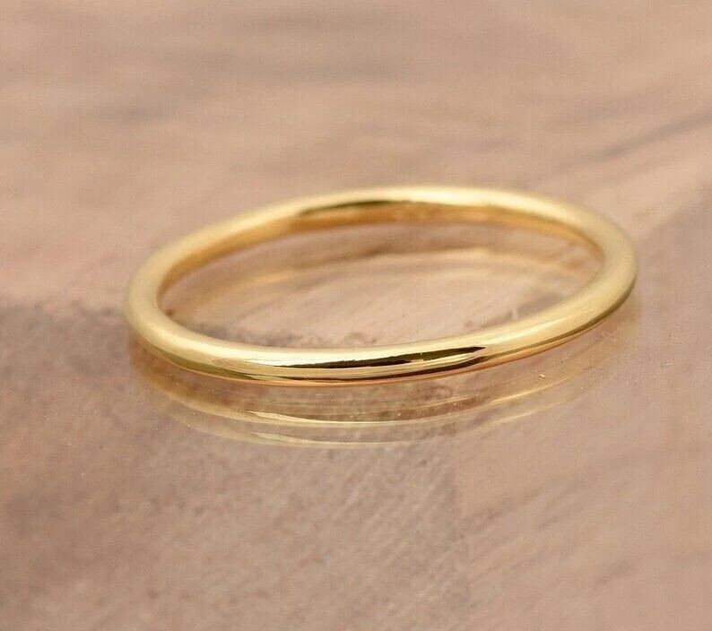 14K Yellow Gold Women's Round Wedding Band Ring Round Thin Band Ring